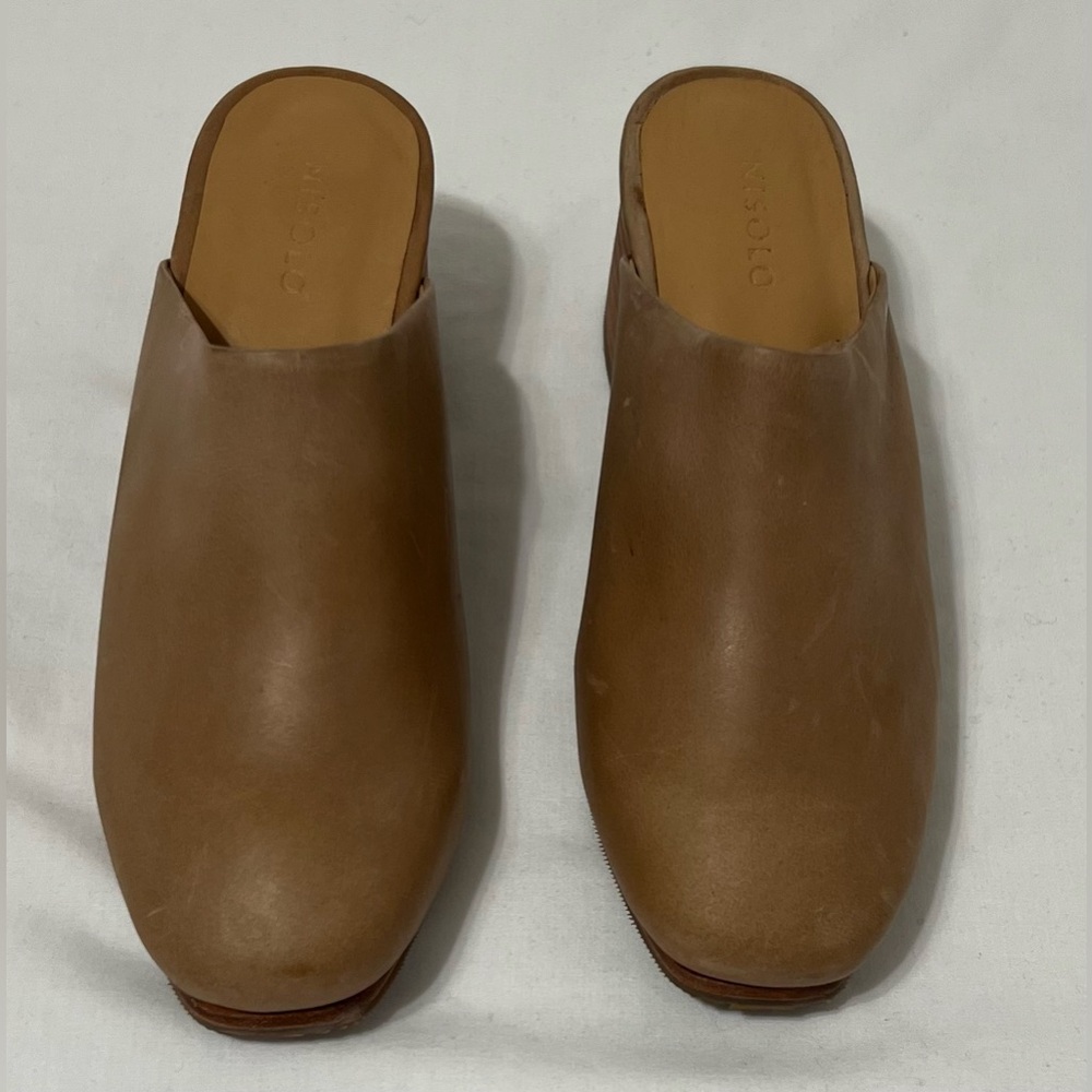 Nisolo Leather Mules Block Heel Closed Toe Size 5